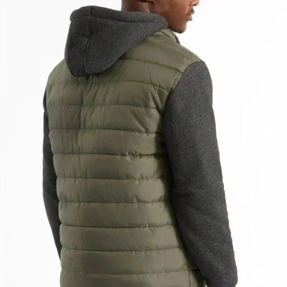 Ecko Unlimited Men's Olive Green and Gray Hooded Bomber Puffer Vest. NWT - Picture 2 of 11